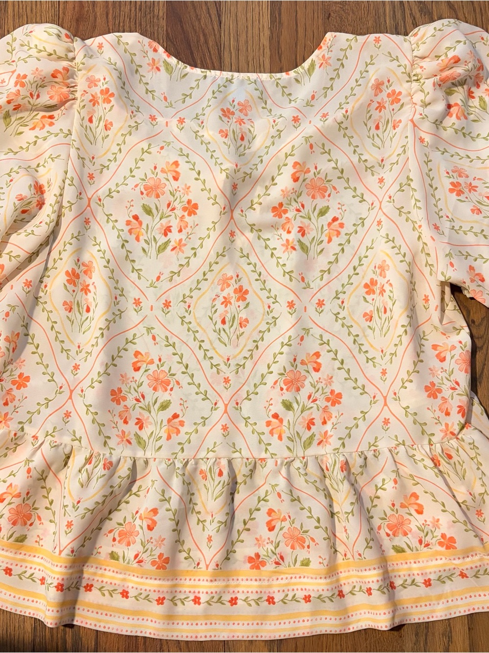 CeCe Cream Floral Tie-Front Peasant Blouse - Picture 2 of 3